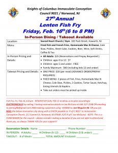 Annual Lenten Fish Fry @ Sacred Heart Church | Haworth | New Jersey | United States